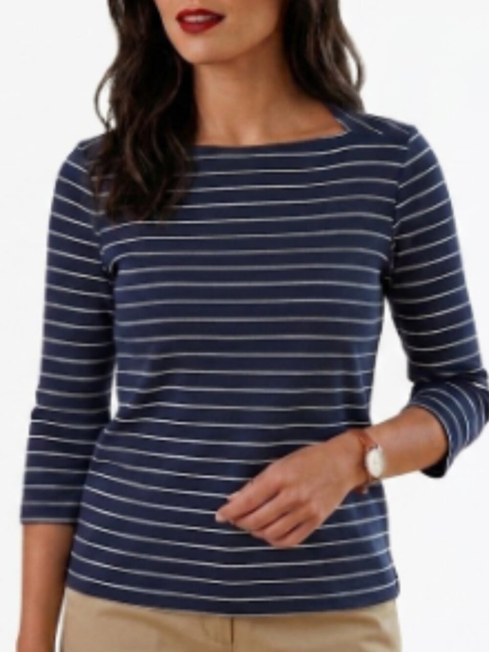 kate spade Saturday Slip Neck Navy Striped Top SZ S